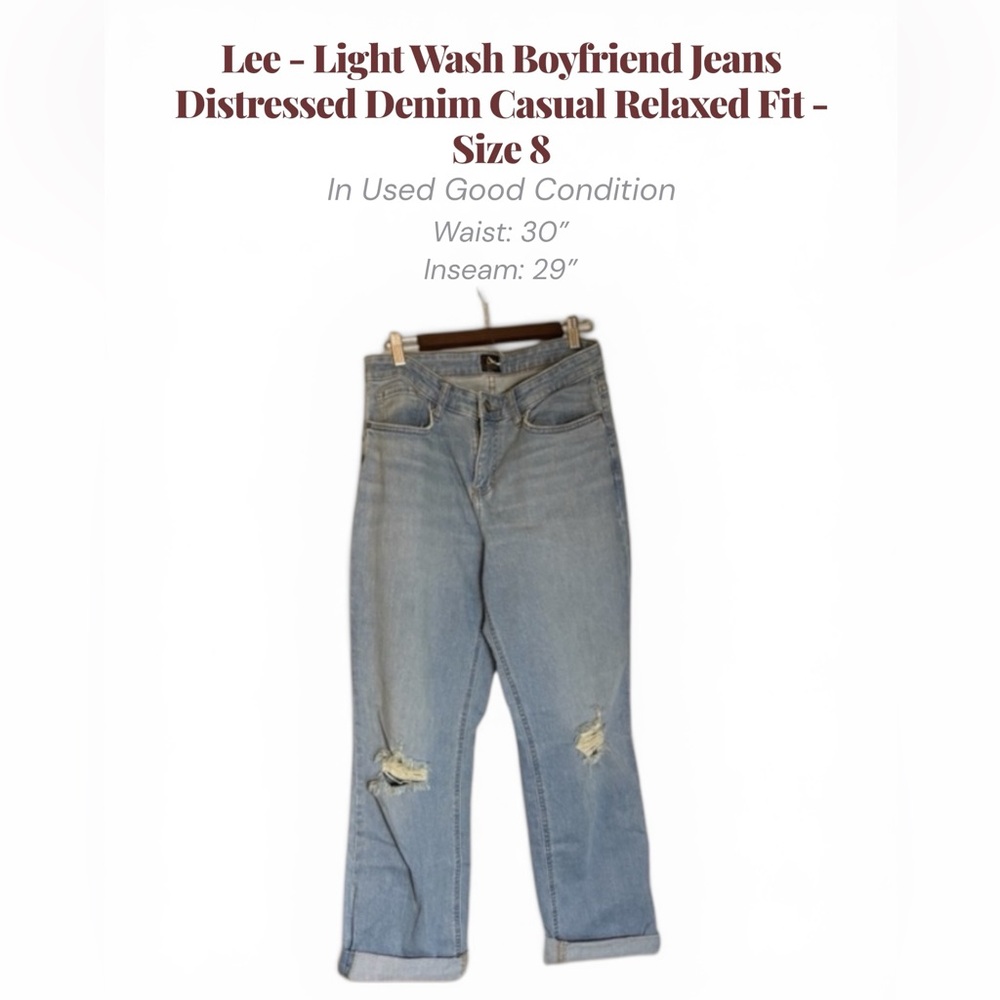 Lee Light Blue Distressed Boyfriend Jeans Size 8 Medium